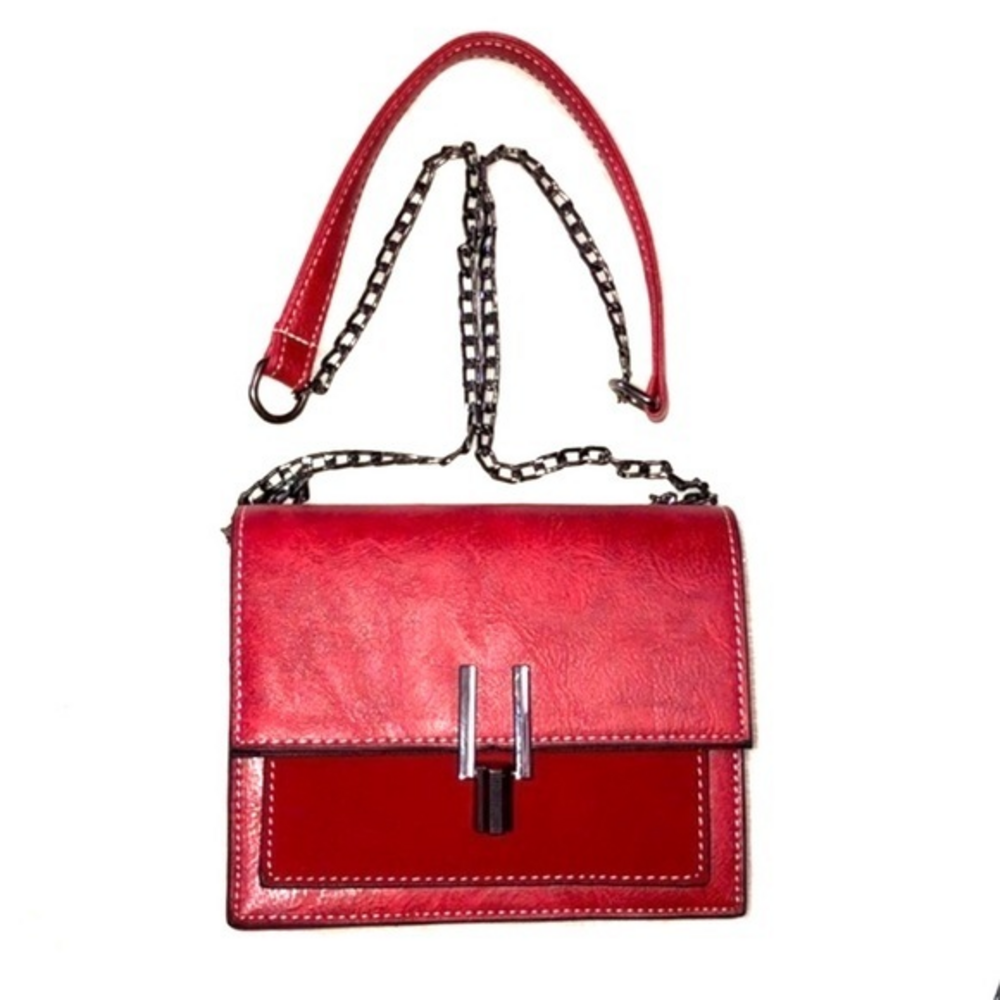 Unbranded Crossbody Bag Chain Strap Turn Lock‎ Red Womens Small